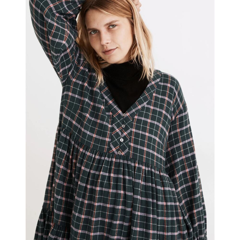 Madewell 4 Flannel Colette Mini Dress in Plaid Midnight Green NB856 - Picture 2 of 13